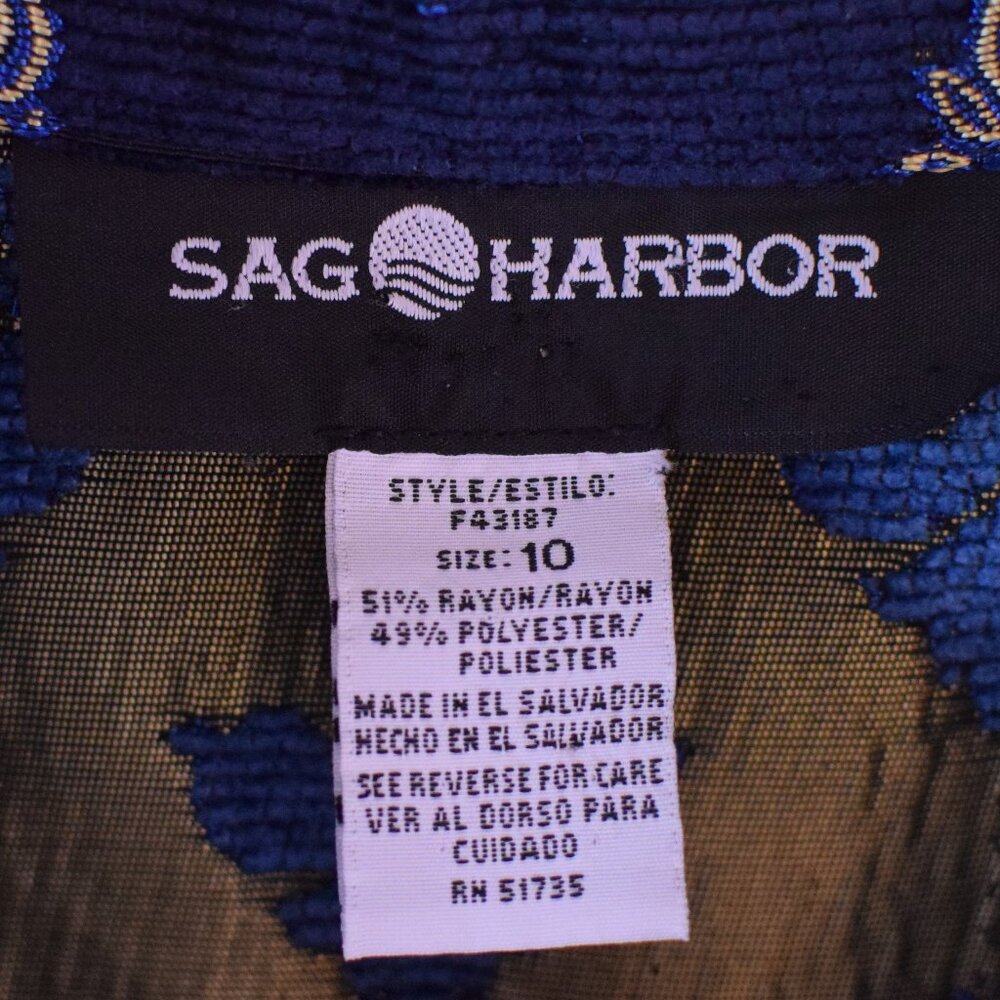 VINTAGE Sag Harbor Blue & Gold Tapestry Oversized Jacket Grandmacore - Size 10 - Picture 3 of 7